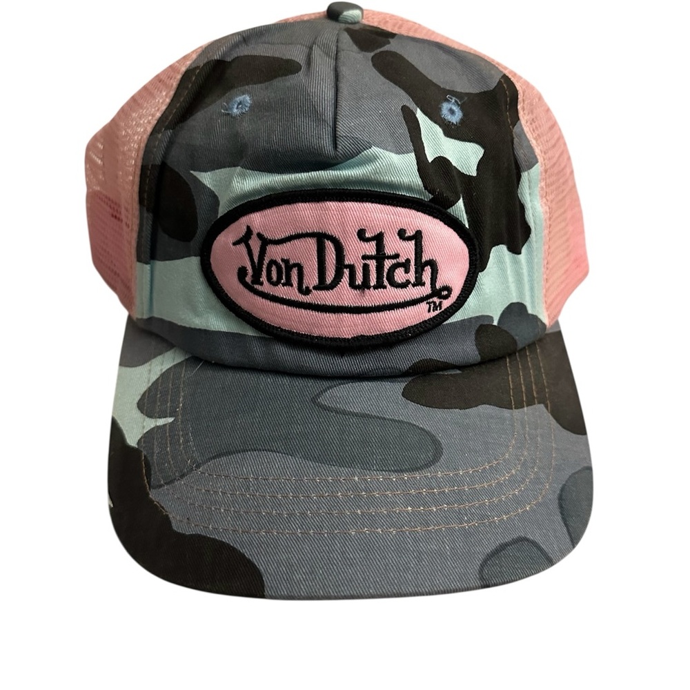 Von Dutch Women’s Camouflage Hat - Light Pink and Gray/Blue